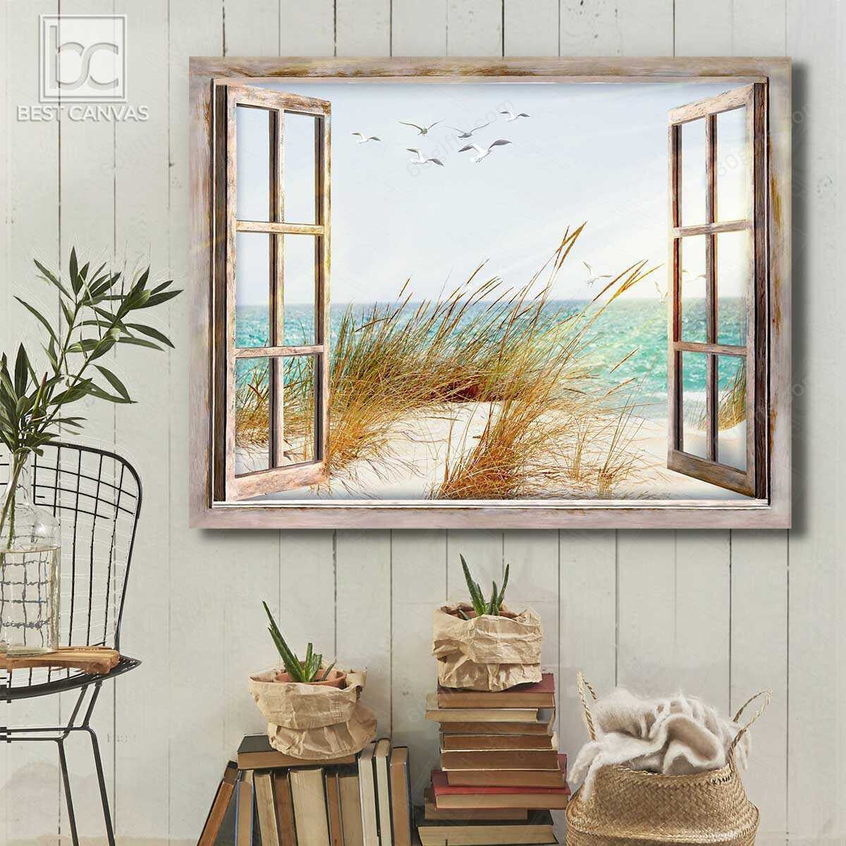 Housewarming Gifts Sunset At Dune Beach Through Window Canvas Print Frames