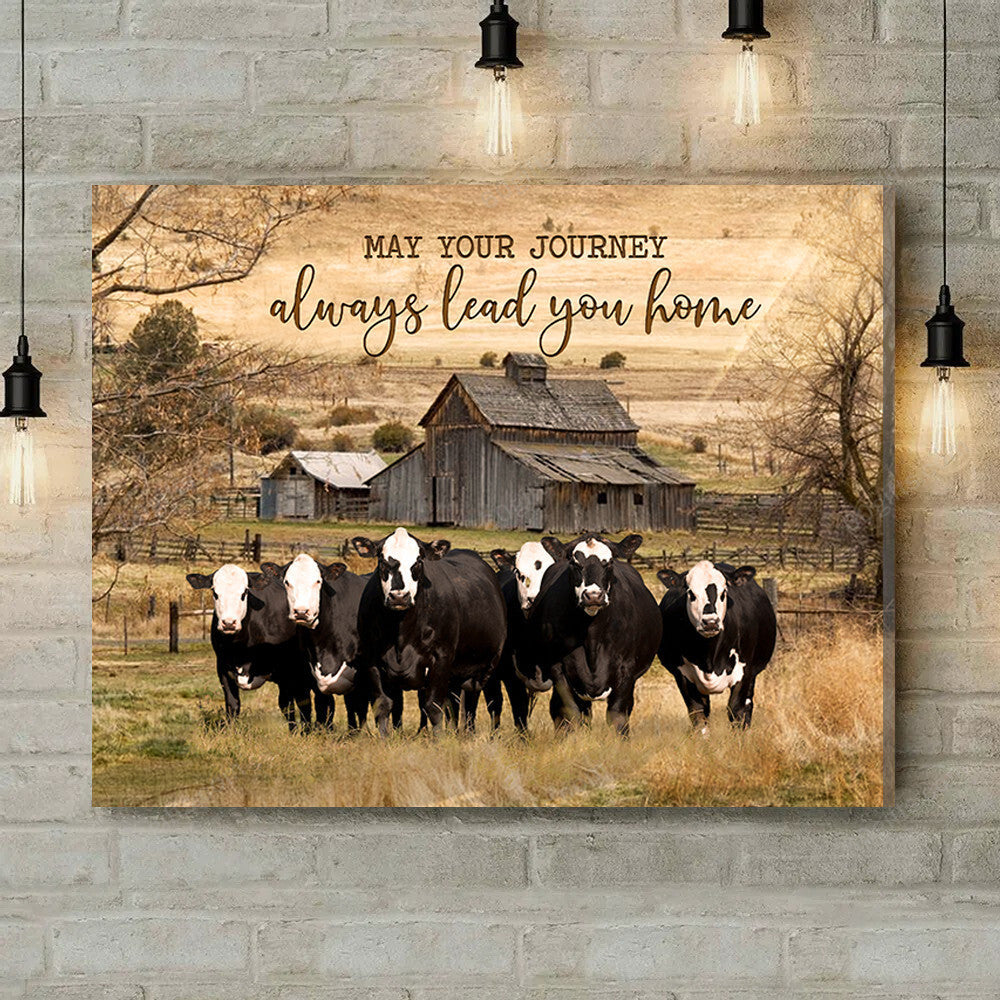 Inspirational & Motivational Housewarming Gift May Your Journey Black Baldy Cows Canvas Print Farmhouse Decor