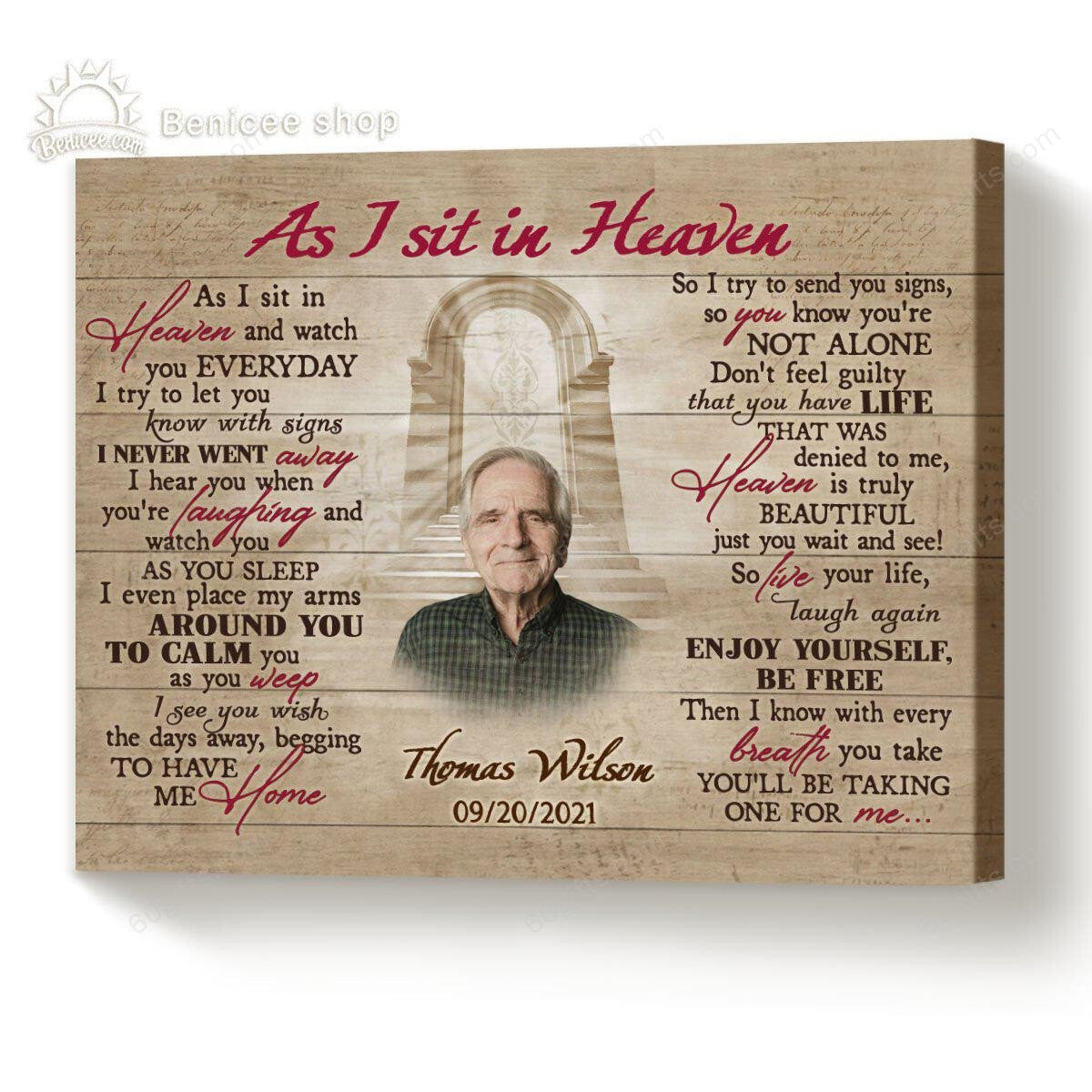 Personalized Name And Photo Housewarming Gifts As I Sit In Heaven Customized Memorial Decor Canvas Print
