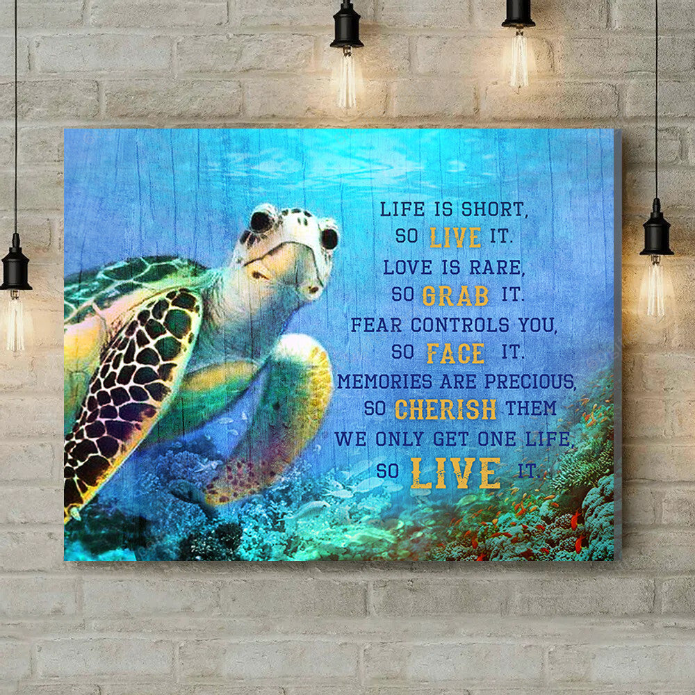 Inspirational & Motivational Housewarming Gift Live It Turtle Canvas Print Coastal Decor