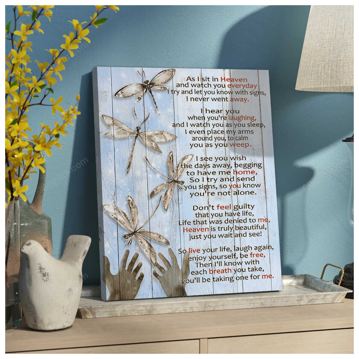 Personalized Name Housewarming Gifts As I Sit In Heaven Poem Dragonfly Customized Memorial Decor Canvas Print