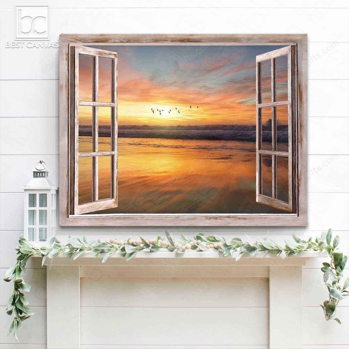 Housewarming Gifts Gorgeous Beach In The Sunset Through Window Canvas Print Frames