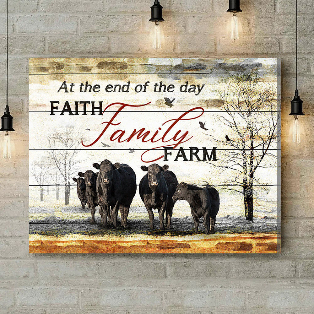Inspirational & Motivational Housewarming Gift At The End Black Angus Cow Canvas Print Farmhouse Decor