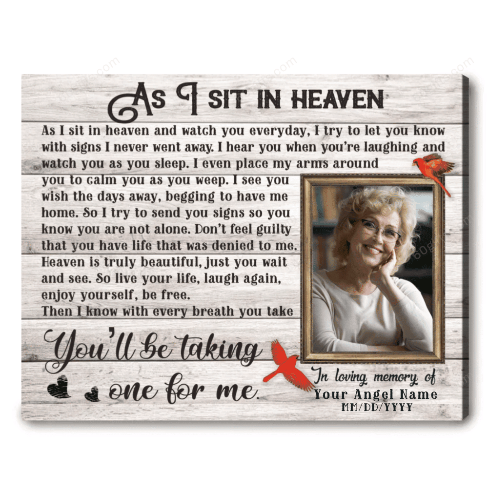 Personalized Photo Housewarming Gifts As I Sit In Heaven Customized Memorial Decor Cardinal Canvas Print