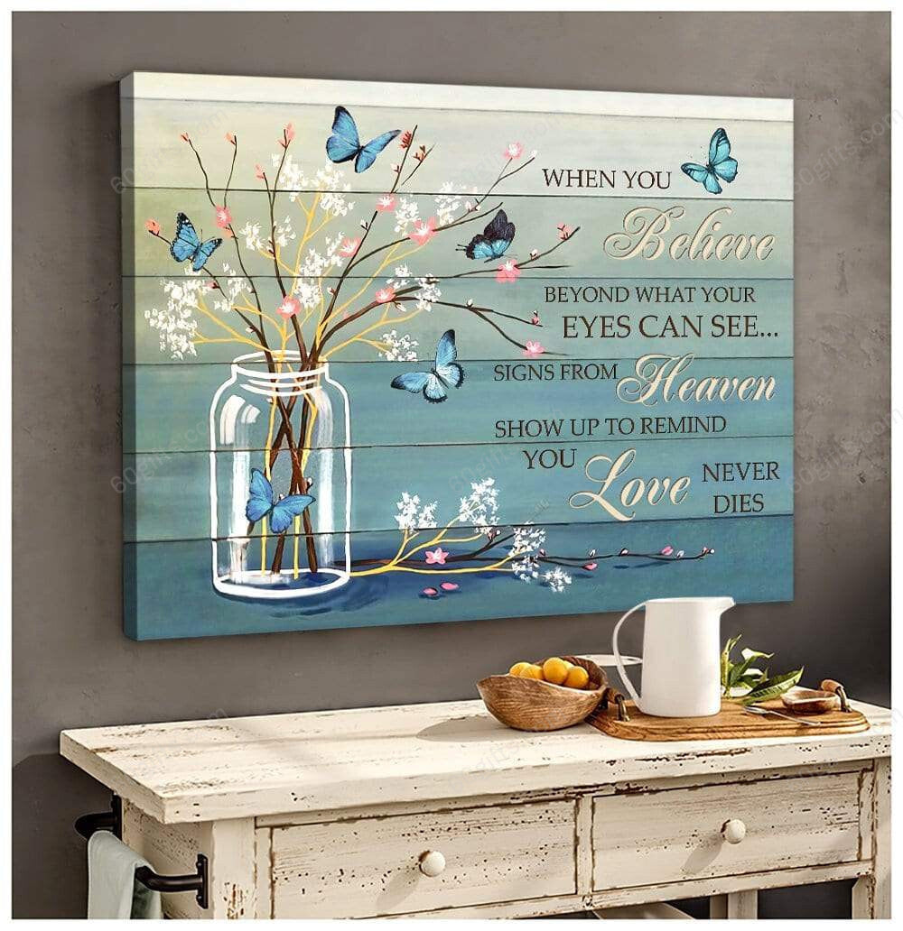 Personalized Name Housewarming Gifts When you Believe Butterfly Customized Memorial Decor Canvas Print