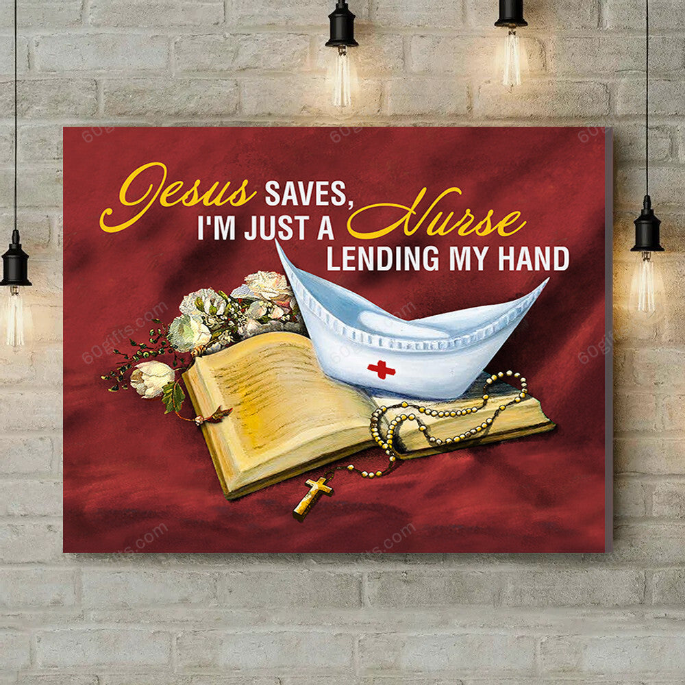 Office Sign, Office Desk Decor, Office Space Sign, Coworker Gift Jesus Saves Nurse Canvas Print Office Decor