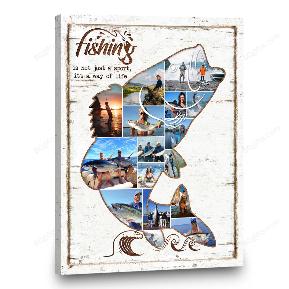 Customized Fishing Photo Collage Canvas Birthday Gift, Family Gift Ideas Personalized Canvas Print Frames