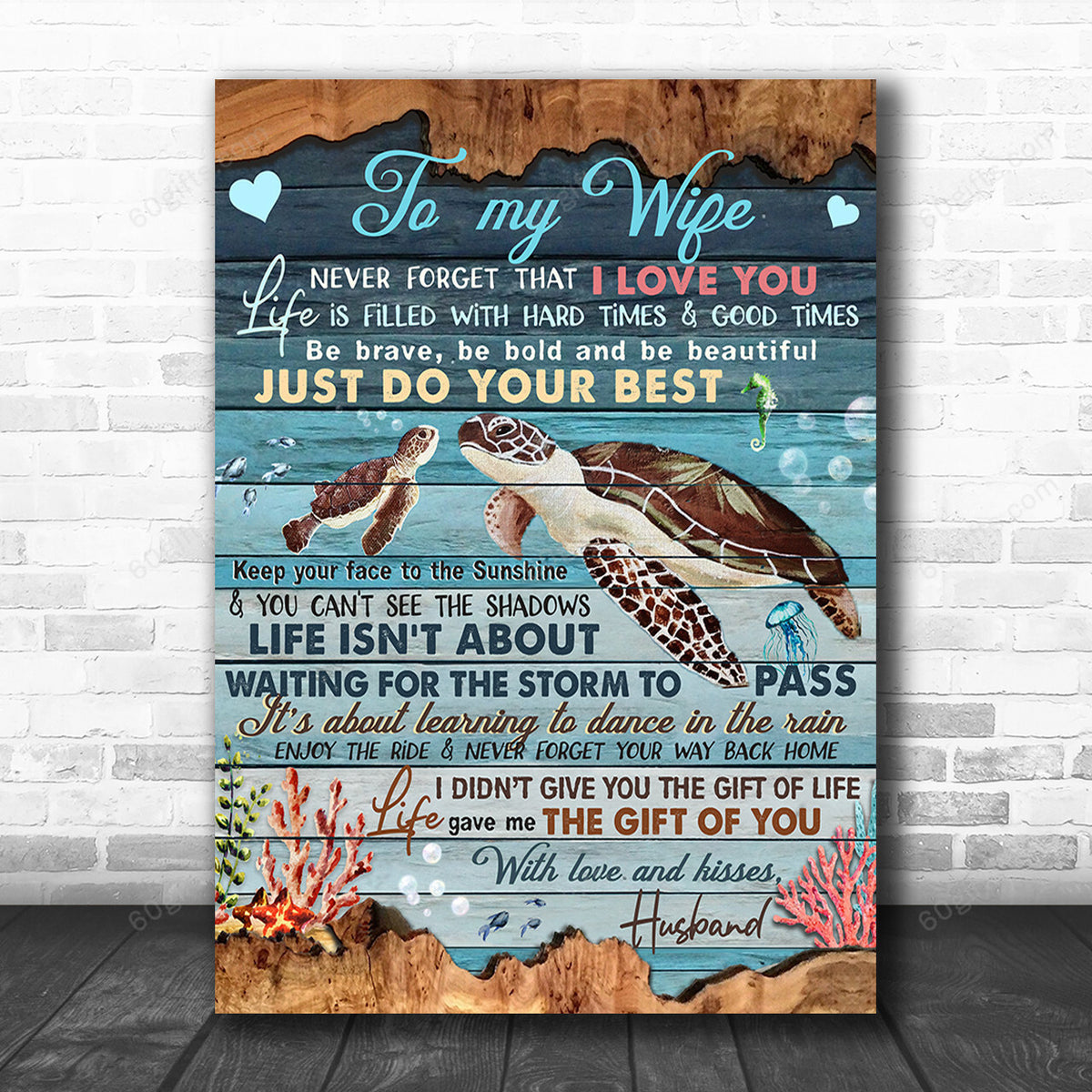 Inspirational & Motivational Housewarming Gift To My Wife From Husband Turtle Canvas Print Coastal Decor