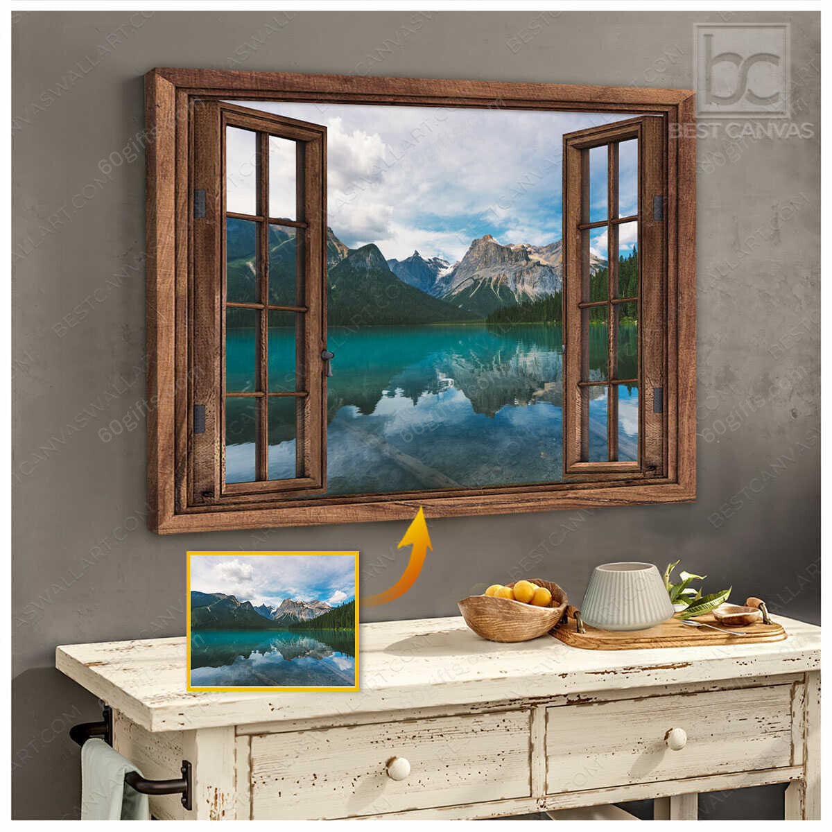 Customized Photo Housewarming Gifts Landscape Art Through Rustic Window Personalized Canvas Print Frames