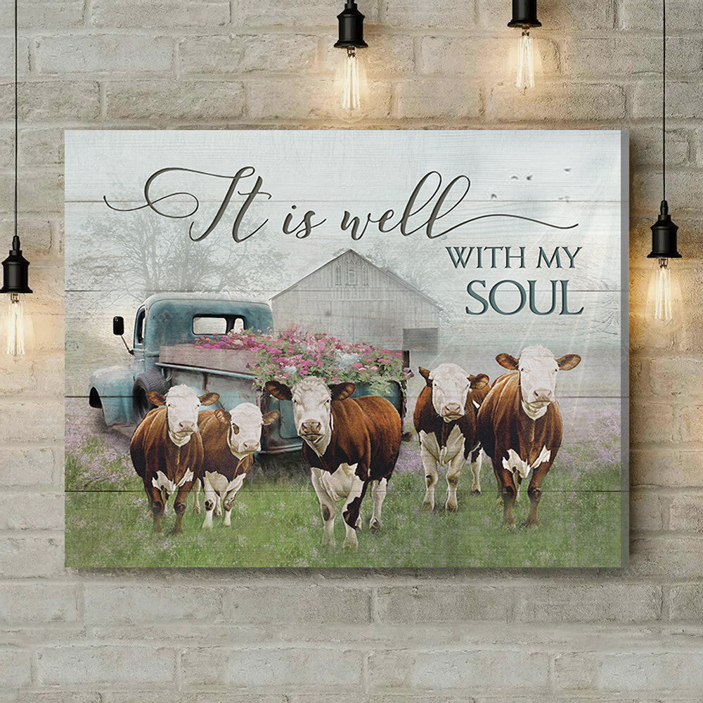 Inspirational & Motivational Housewarming Gift It Is Well Hereford Cow Canvas Print Farmhouse Decor