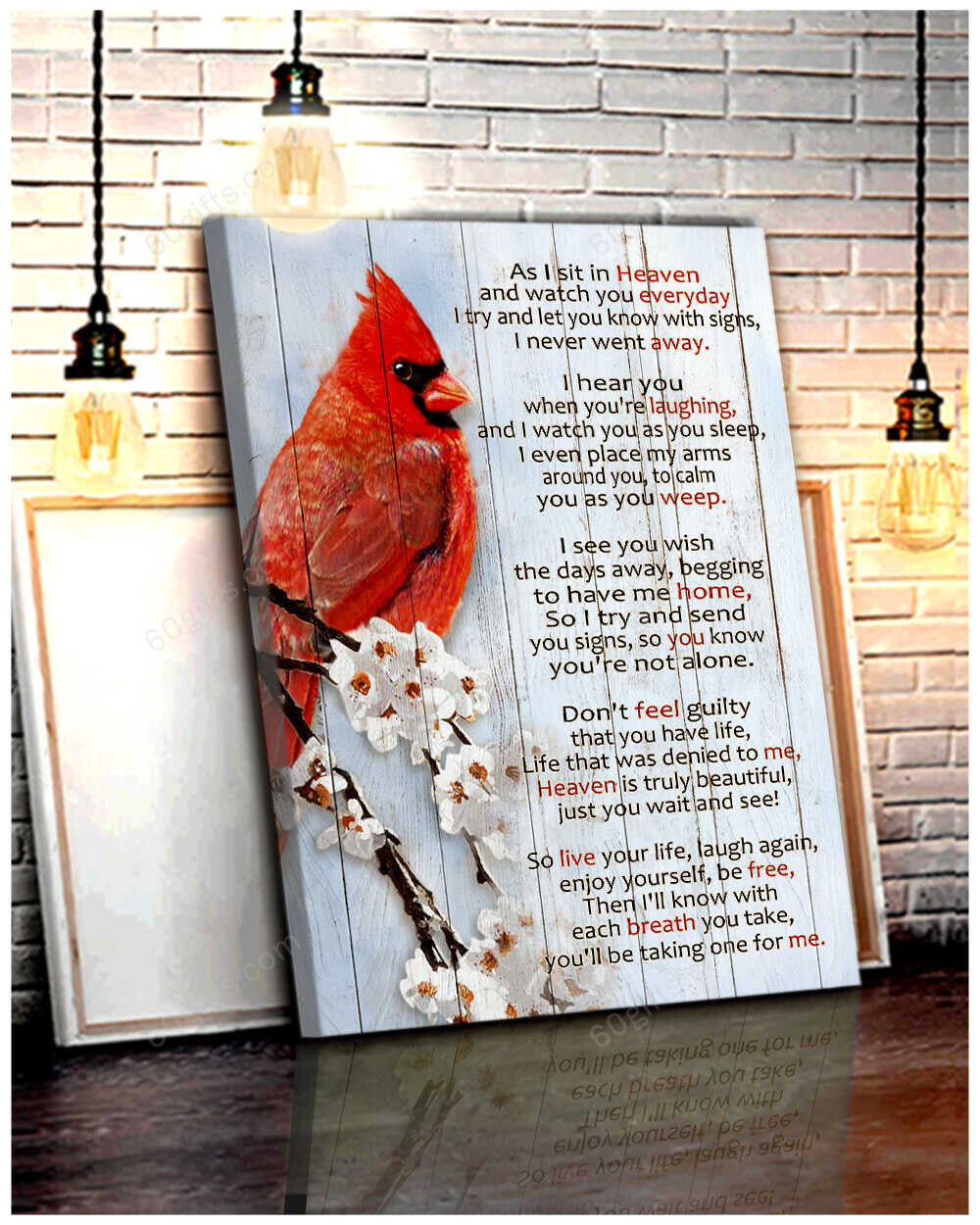 Cardinal Bird Canvas Housewarming Gifts As I Sit In Heaven Poem Memorial Decor Cardinal Canvas Print