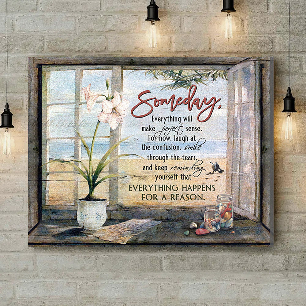 Inspirational & Motivational Housewarming Gift Someday Everything Turtle Canvas Print Coastal Decor
