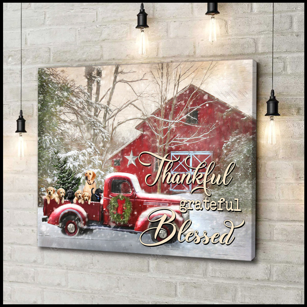Christmas Gifts Thankful Dogs And Truck Farmhouse Decor Canvas Print