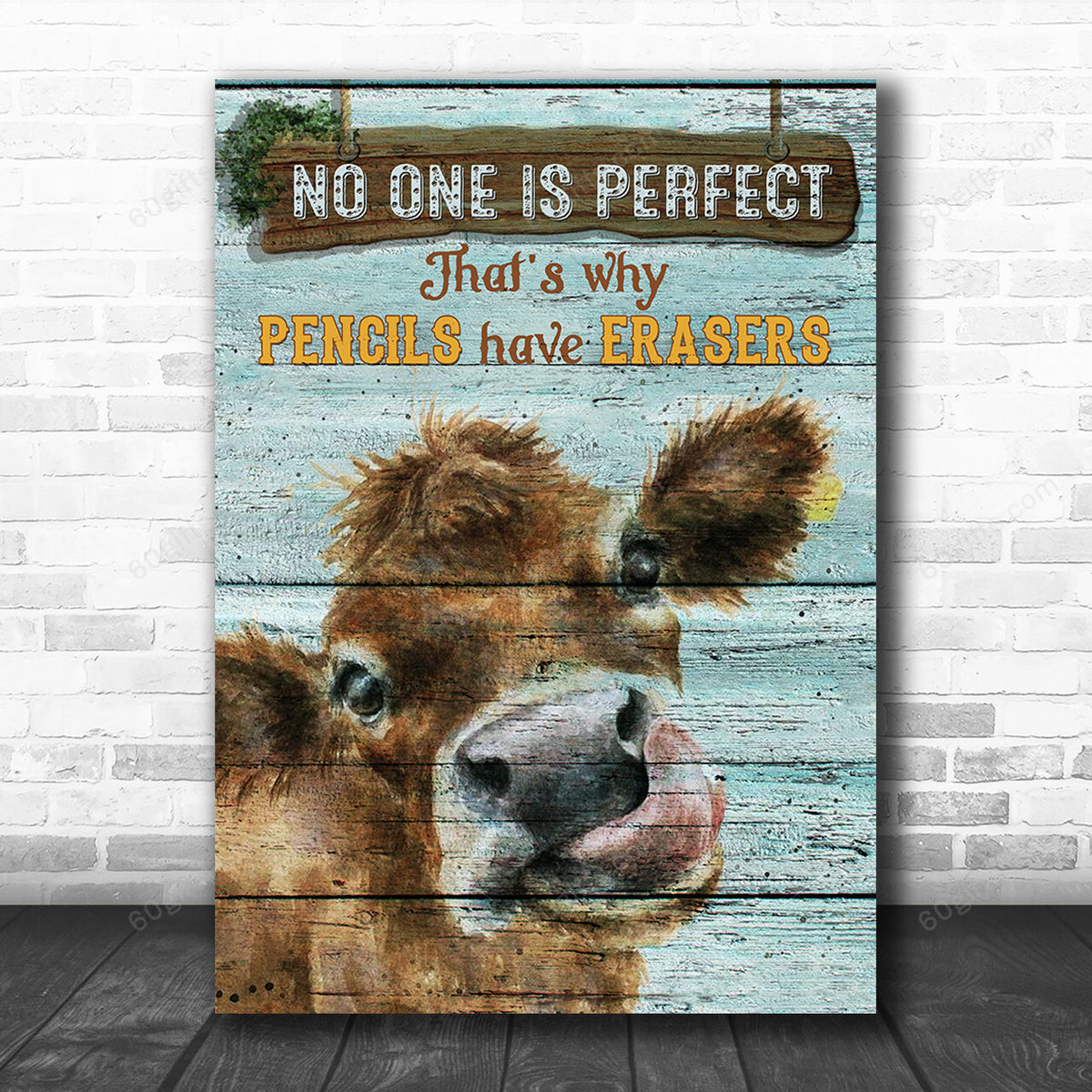 Inspirational & Motivational Housewarming Gift No One Is Perfect Cow Canvas Print Farmhouse Decor