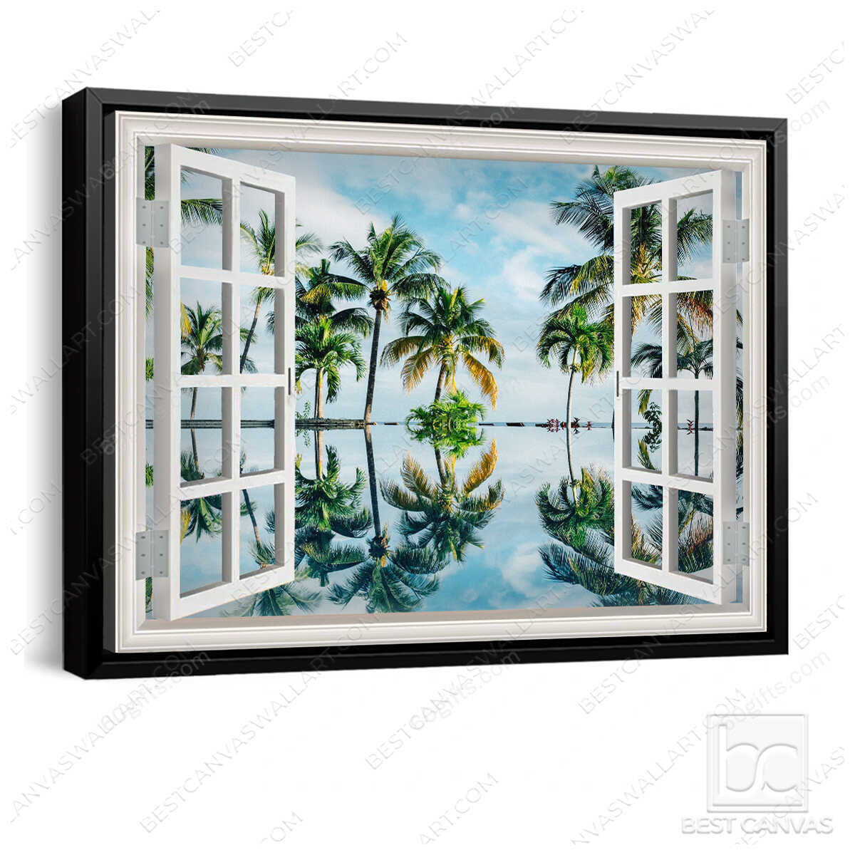 Housewarming Gifts Palm Tree Reflection Through Rustic Window Canvas Print Frames