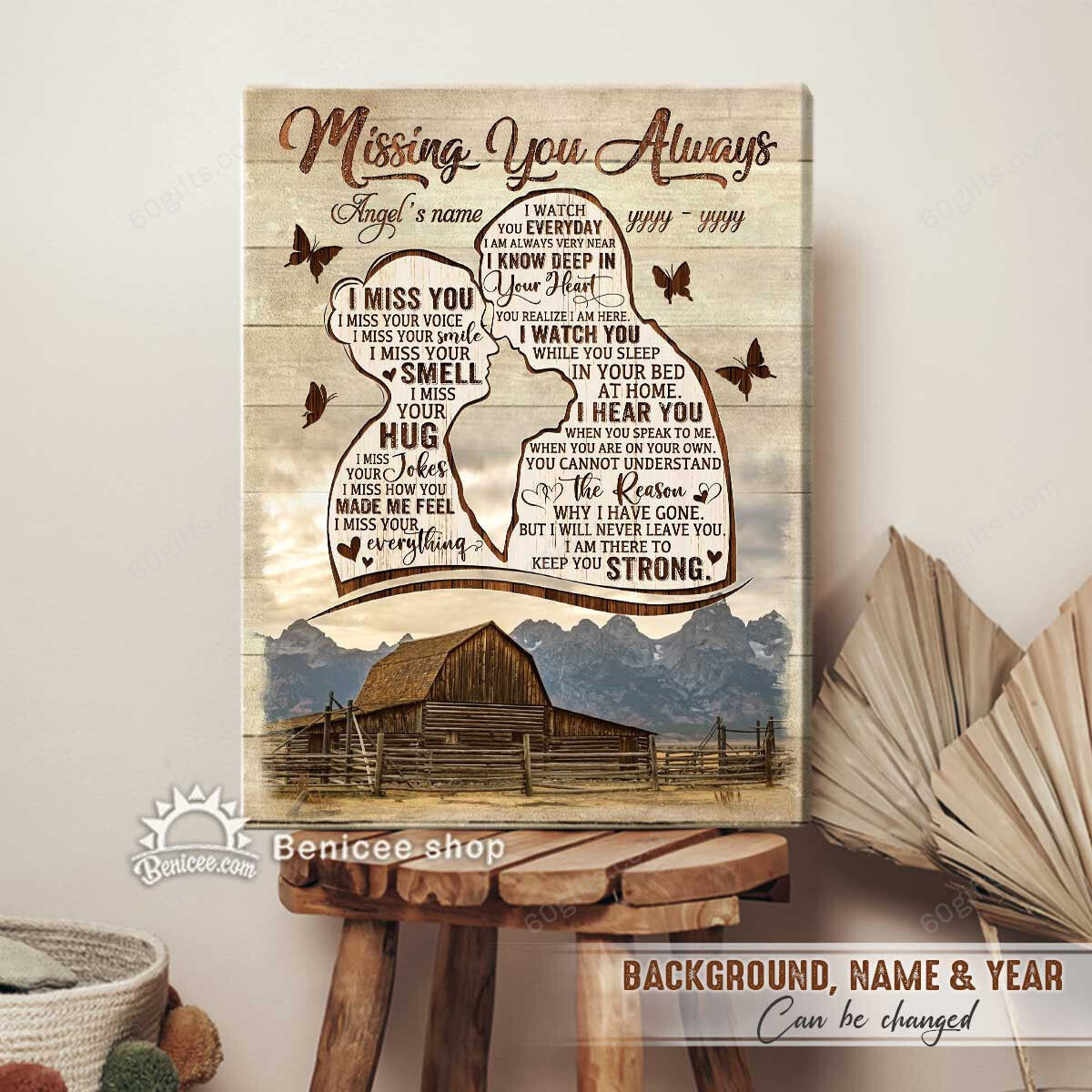 Personalized Name Housewarming Gifts Missing you Always Couple Customized Memorial Decor Canvas Print