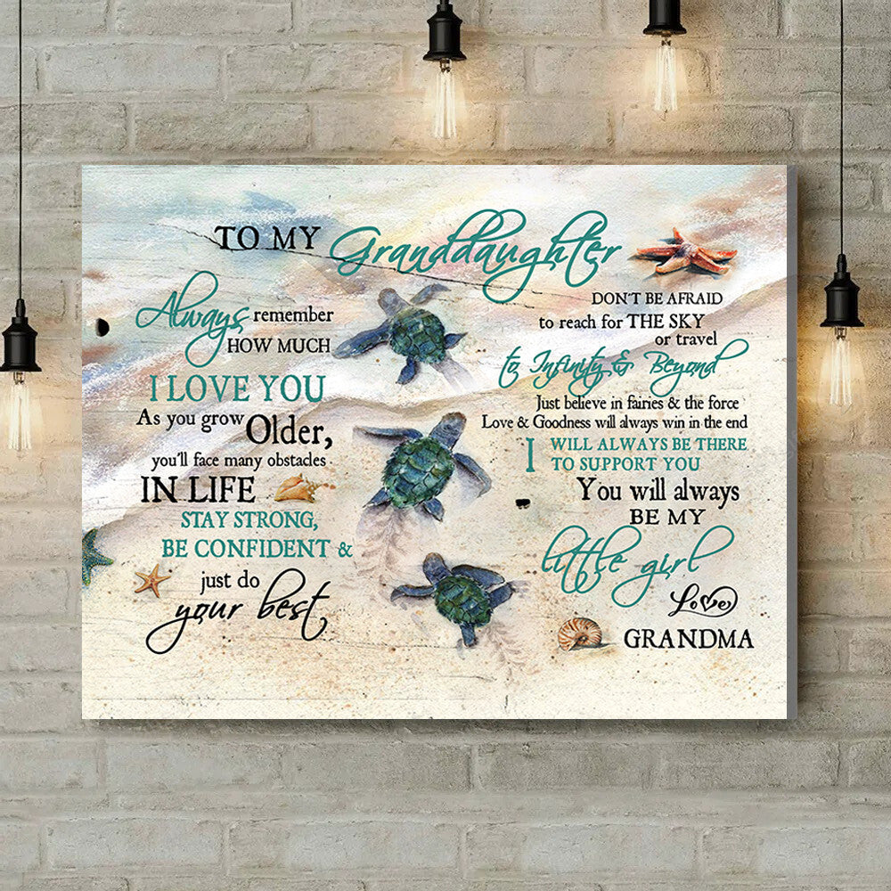 Inspirational & Motivational Housewarming Gift You'll Always Be My Little Girl (Granddaughter) Turtle Canvas Print Coastal Decor