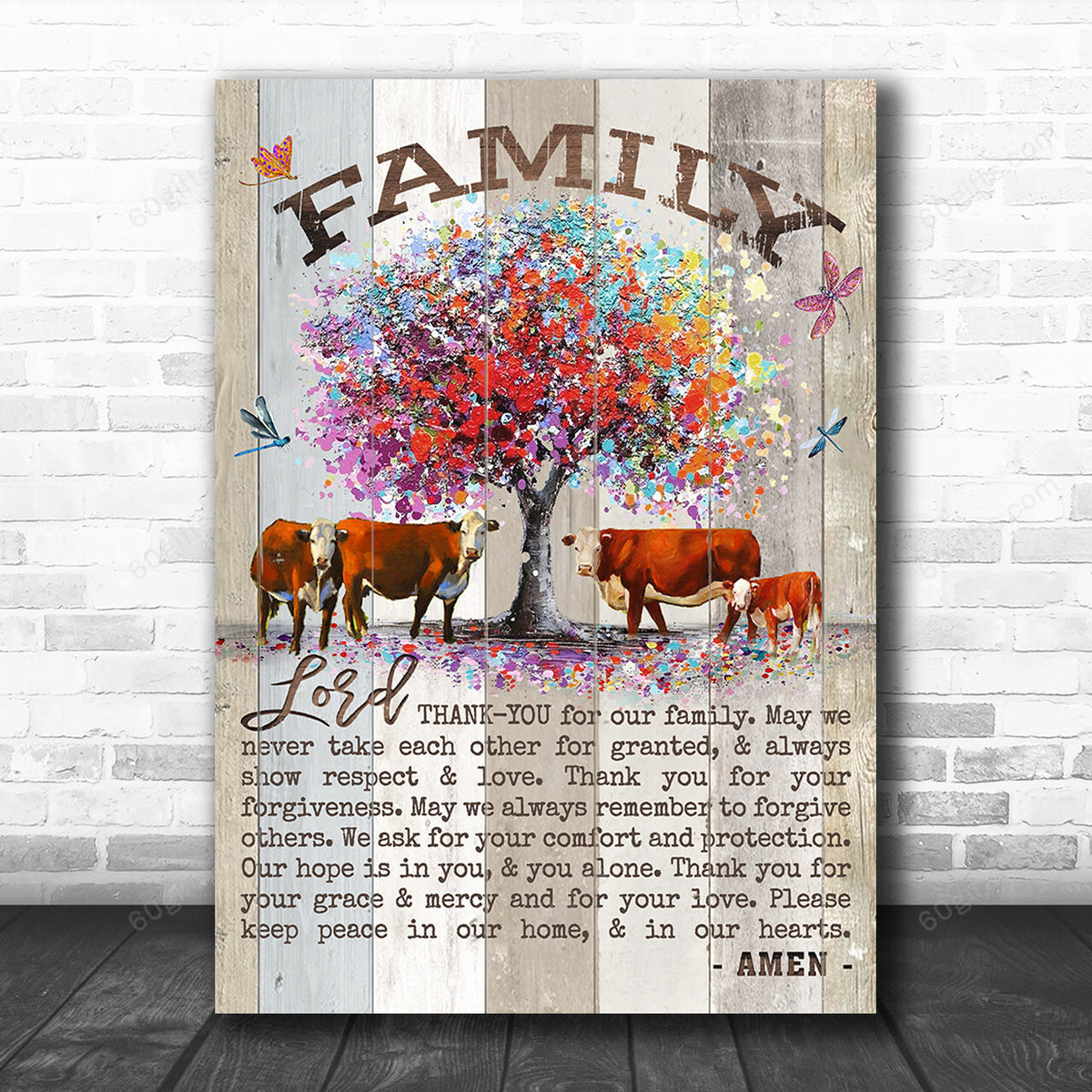 Inspirational & Motivational Housewarming Gift Family Hereford Cow Canvas Print Farmhouse Decor