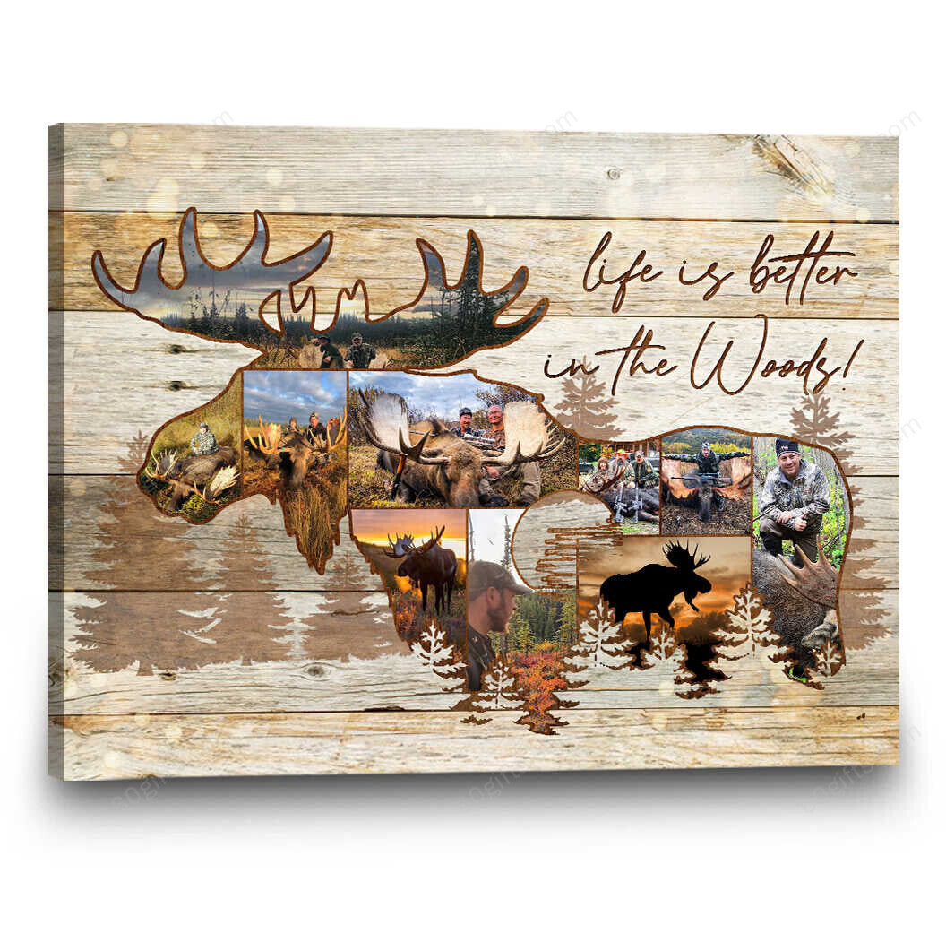Customized Moose Hunting Photo Collage Canvas Birthday Gift, Family Gift Ideas Personalized Canvas Print Frames