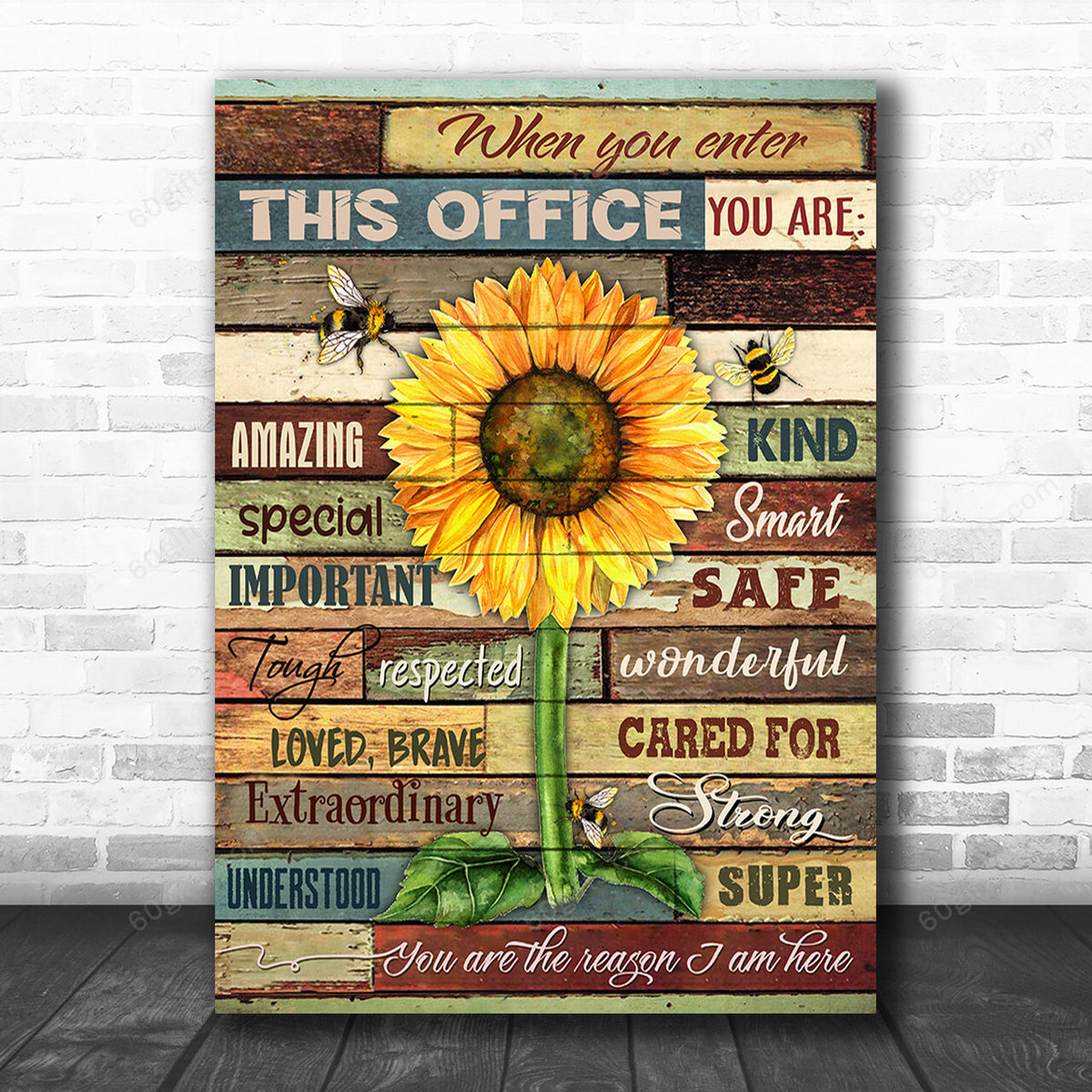Office Sign, Office Desk Decor, Office Space Sign, Coworker Gift Sunflower When You Enter Canvas Print Office Decor