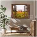 Housewarming Gifts Beautiful Red Barn And Sunflower Farm Through Rustic Window Canvas Print Frames
