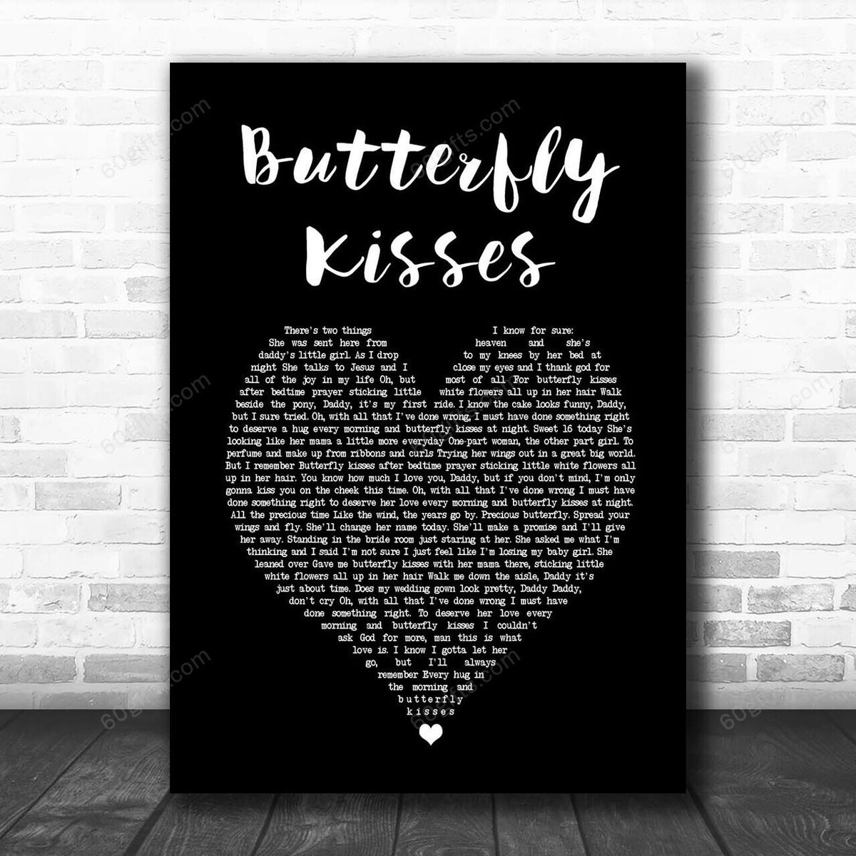 Bob Carlisle Butterfly Kisses Black Heart Song Lyric Art Print Canvas Print Frames