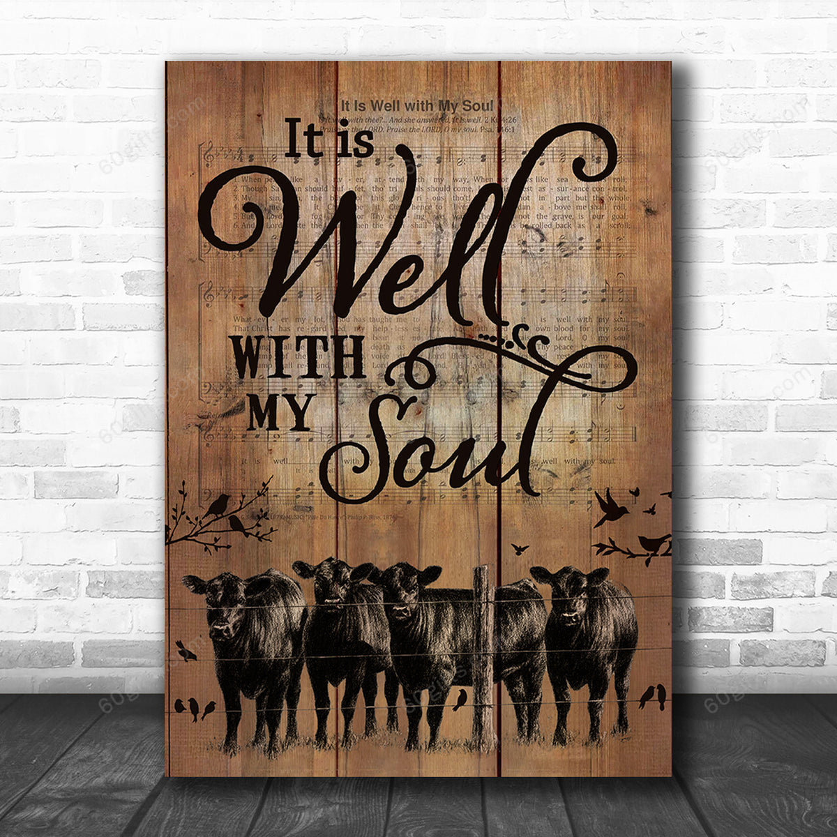 Inspirational & Motivational Housewarming Gift It Is Well With Black Angus Cow Canvas Print Farmhouse Decor