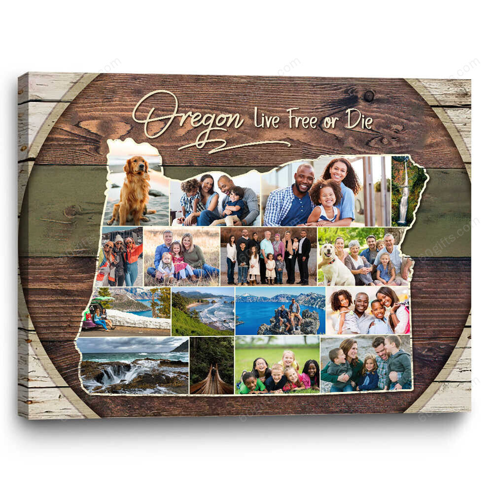 Customized Collage Photo, Oregon State Map Collage Canvas Birthday Gift, Family Gift Ideas Personalized Canvas Print Frames
