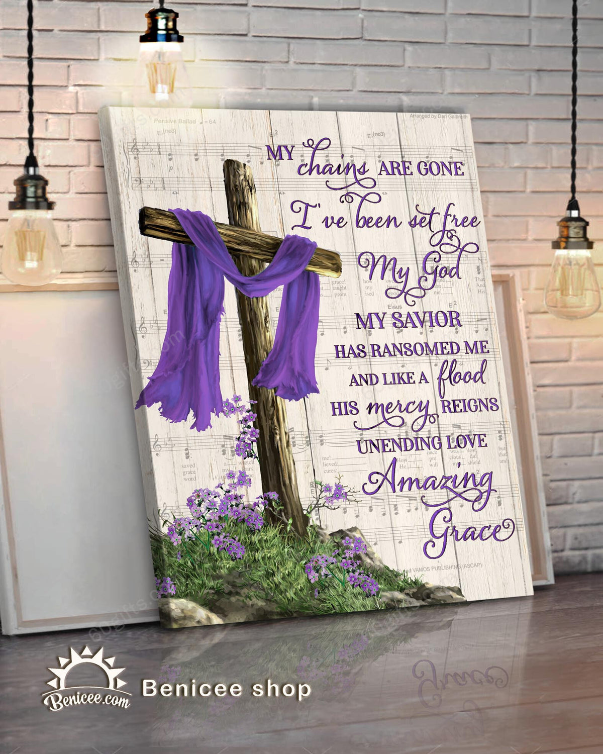 Housewarming Gifts My Chains Are Gone Purple Cross Christian Art Decor Canvas Print