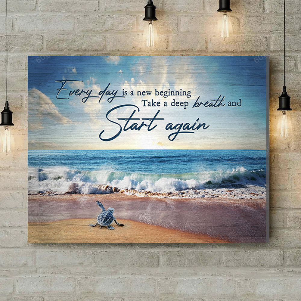 Inspirational & Motivational Housewarming Gift New Beginning Turtle Canvas Print Coastal Decor