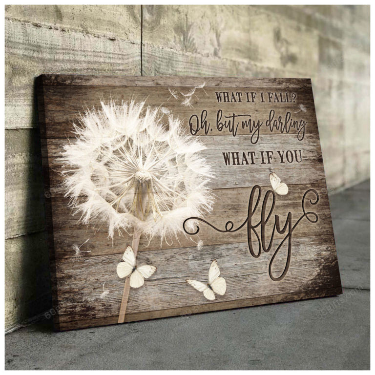 Beautiful Dandelion & White Butterfly Canvas Print Farmhouse Decor