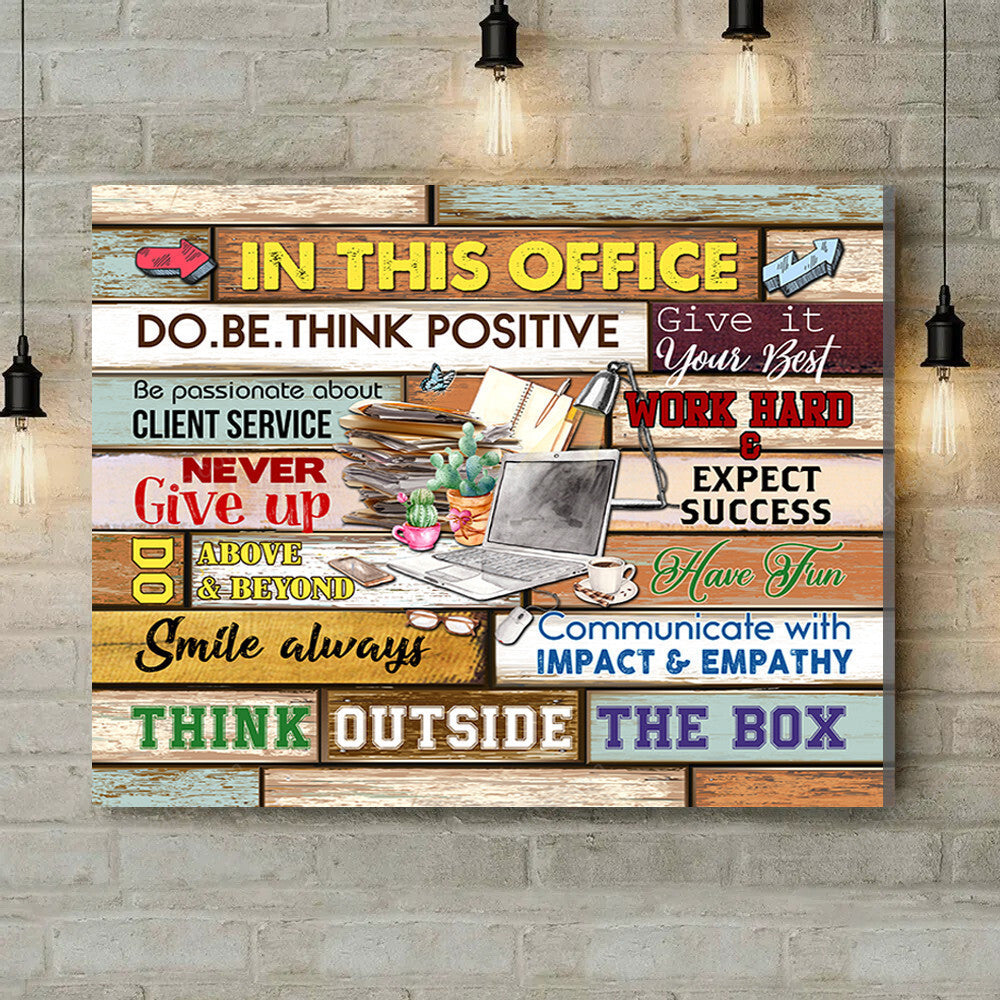 Office Sign, Office Desk Decor, Office Space Sign, Coworker Gift In This Office Do. Be. Think Positive Canvas Print Office Decor