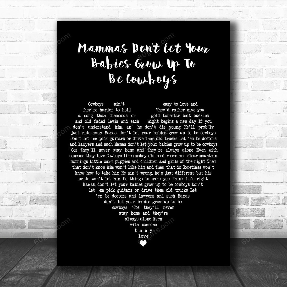 Waylon Jennings & Willie Nelson Mammas Don't Let Your Babies Grow Up To Be Cowboys Black Heart Song Lyric Art Print Canvas Print Frames