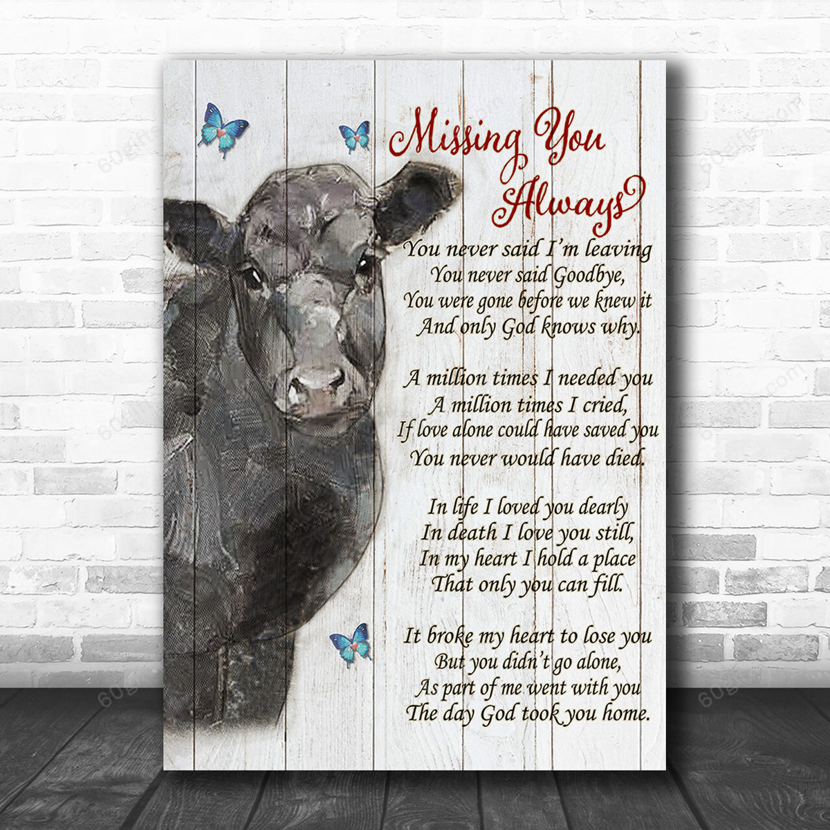 Inspirational & Motivational Housewarming Gift Missing You Always Black Angus Cow Canvas Print Farmhouse Decor