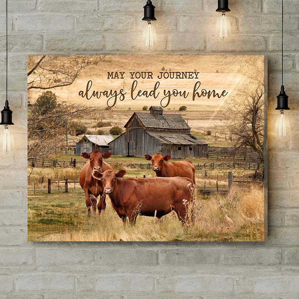 Inspirational & Motivational Housewarming Gift May Your Journey Red Angus Cow Canvas Print Farmhouse Decor