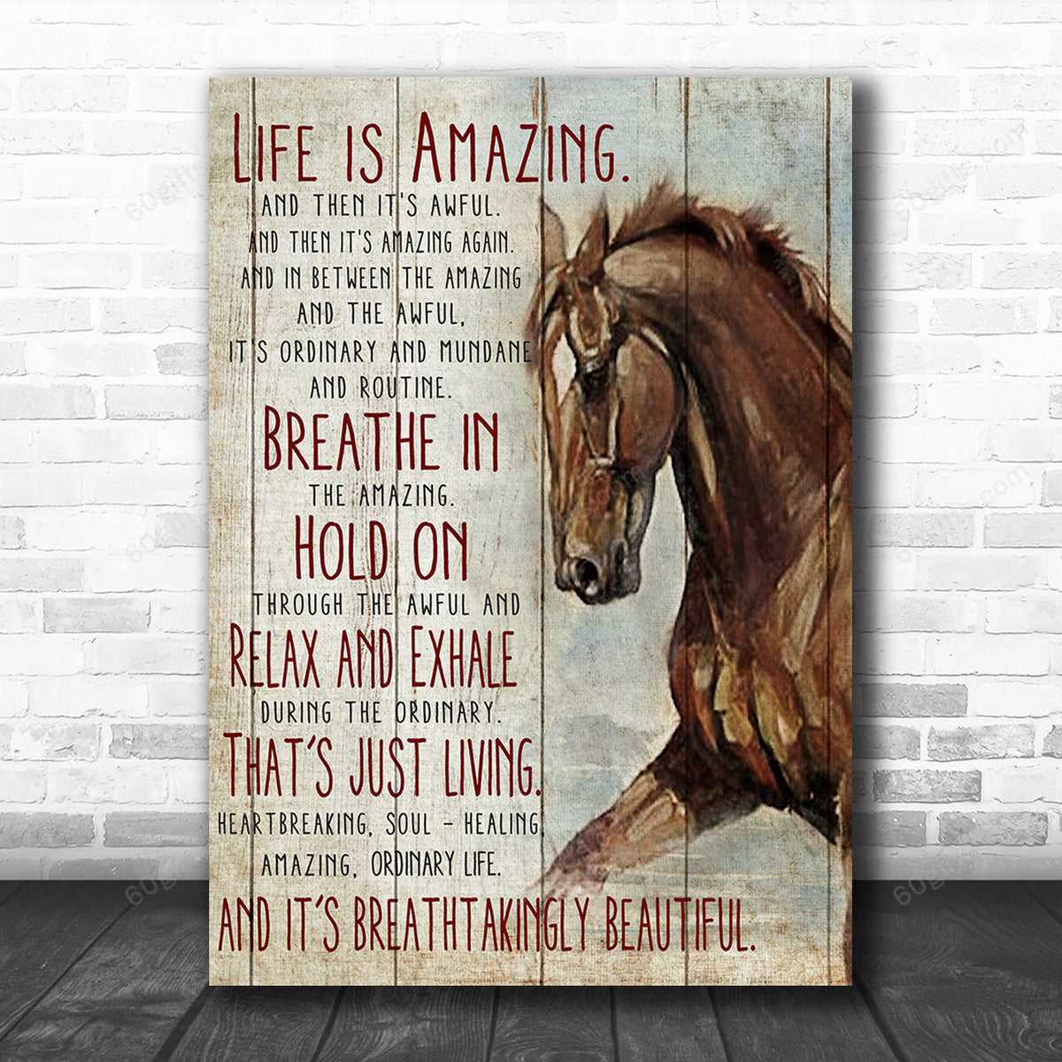 Inspirational & Motivational Housewarming Gift Life Is Amazing Horse Canvas Print Farmhouse Decor