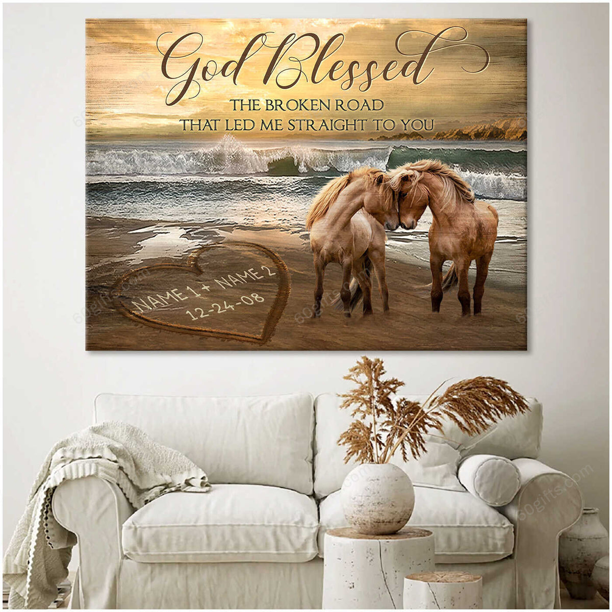 Personalized Name Valentine's Day Gifts God Blessed Anniversary Wedding Present Customized Horse Canvas Print Frames