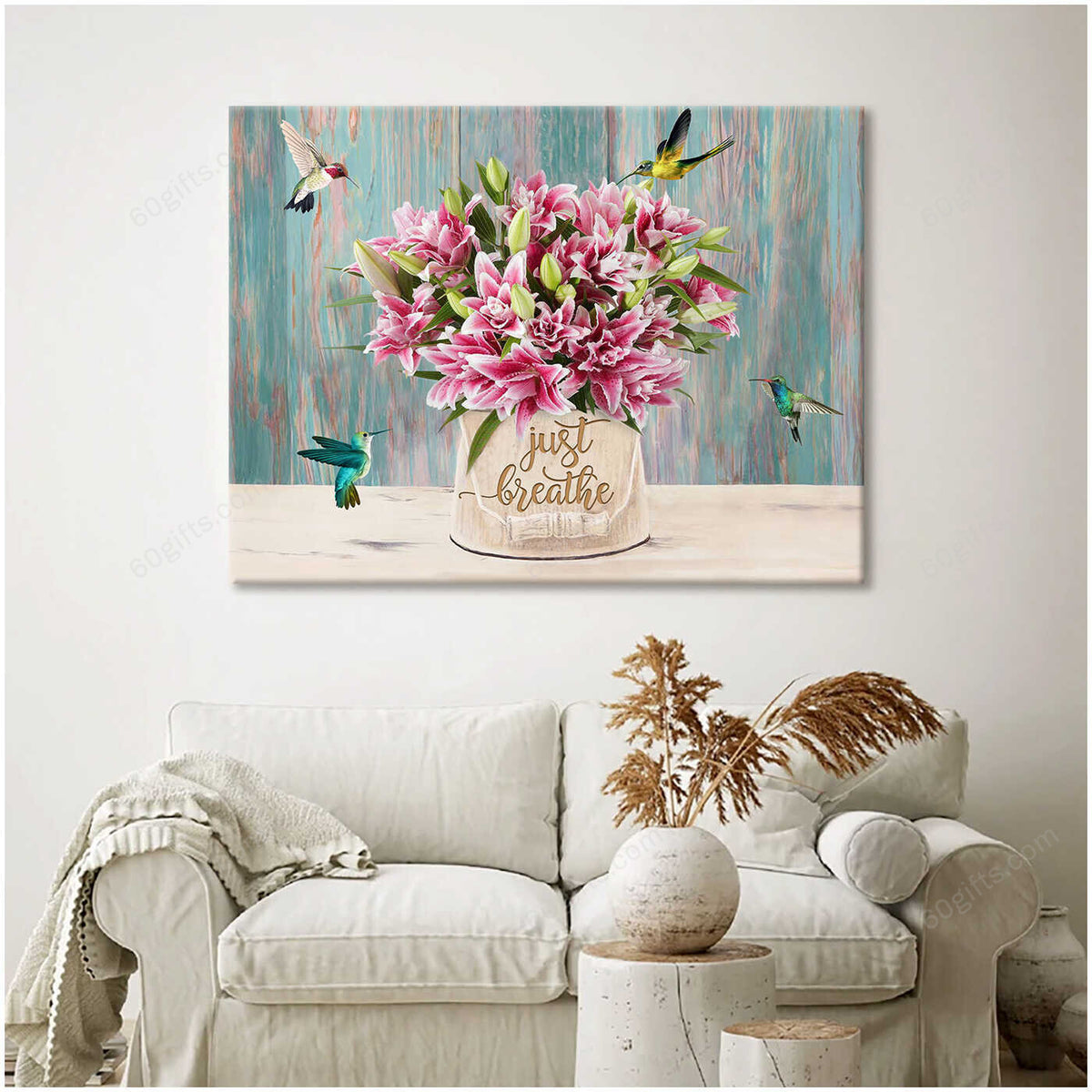 Housewarming Gifts Floral Decor Just Breathe Beautiful Lily Stargazer And Hummingbird Canvas Print Frames