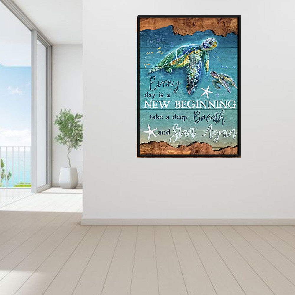 Housewarming Gifts Costal Decor Turtle Under Ocean New Beginning Canvas Print Frames