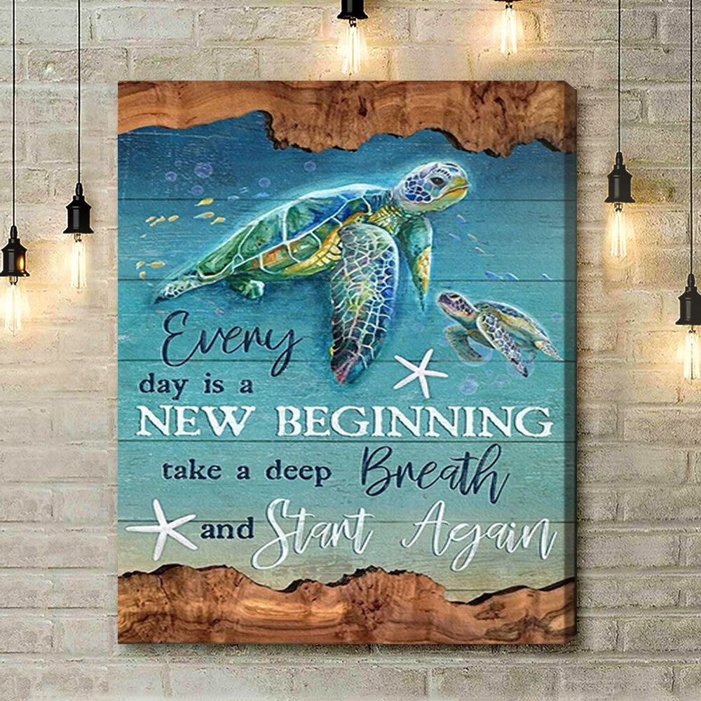 Housewarming Gifts Costal Decor Turtle Under Ocean New Beginning Canvas Print Frames