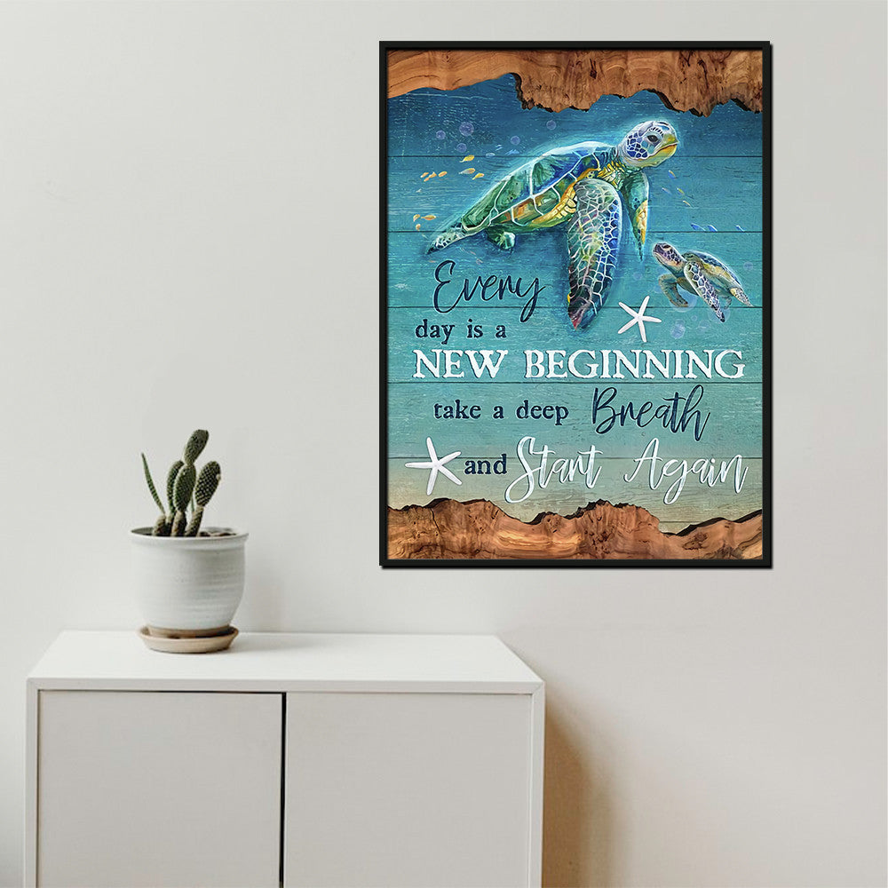 Housewarming Gifts Costal Decor Turtle Under Ocean New Beginning Canvas Print Frames