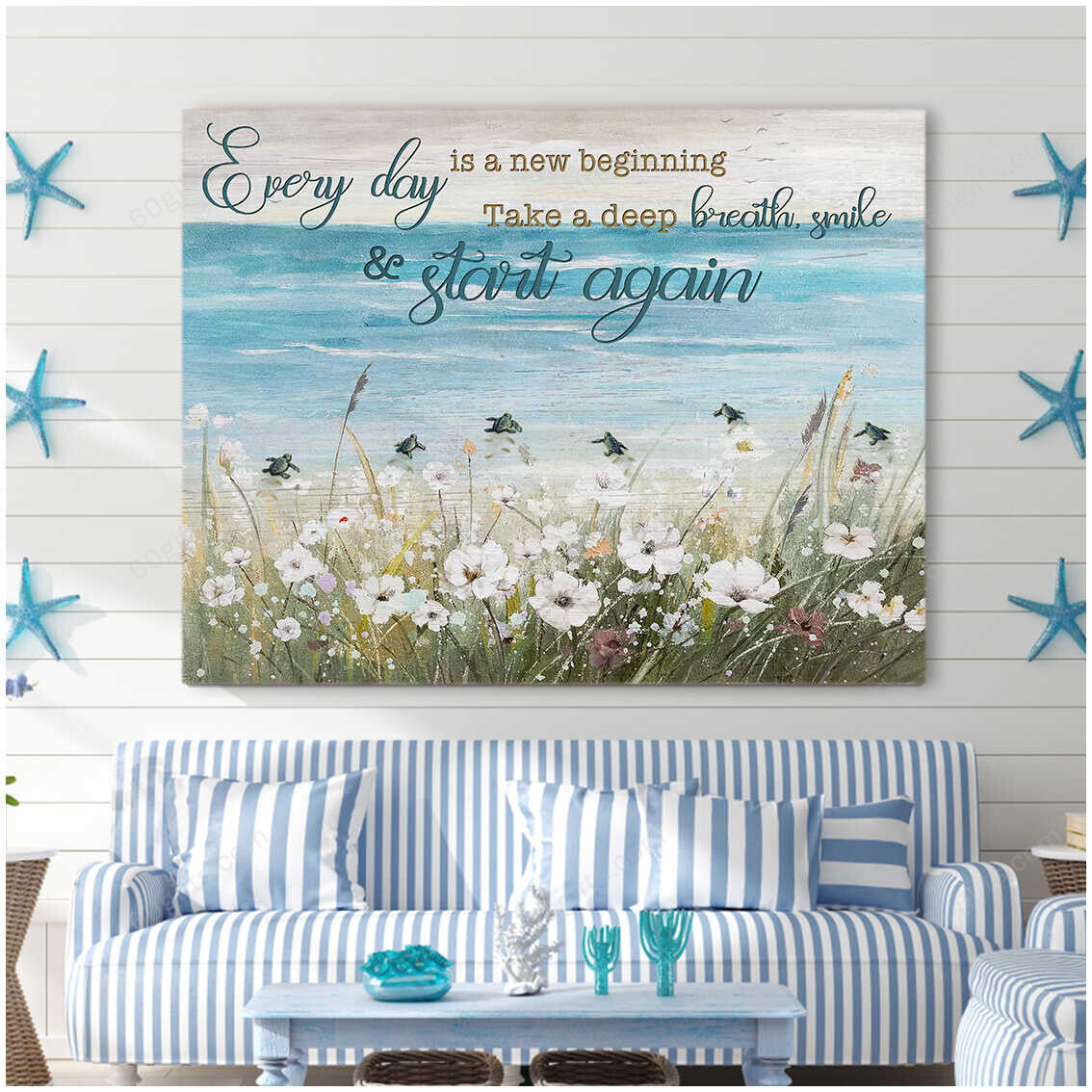 Housewarming Gifts Coastal Decor Everyday is a new beginning Turtle And Beach Canvas Print Frames