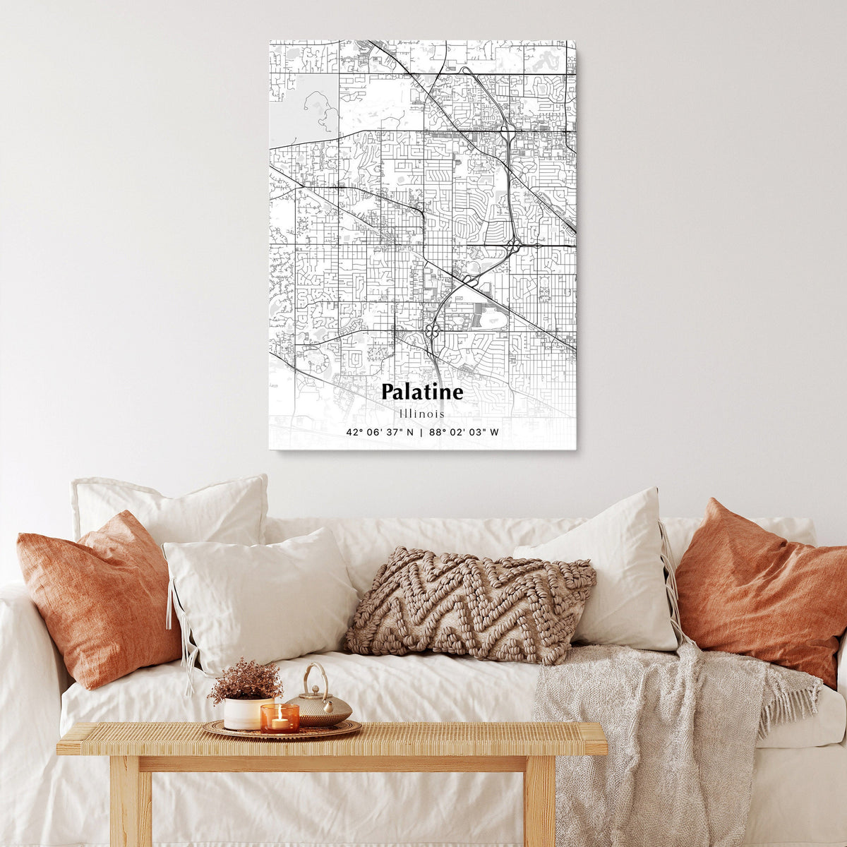 Palatine City Map Print, Palatine Illinois Map Poster, USA City Street Map, Map of Palatine, Modern City Map, Palatine Anniversary Gift