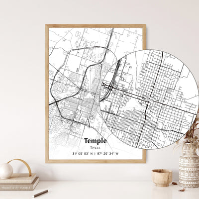 Temple City Map Print, Temple Texas Map Poster, USA City Street Map, Map of Temple, Modern City Map, Temple Anniversary Map, House Decor