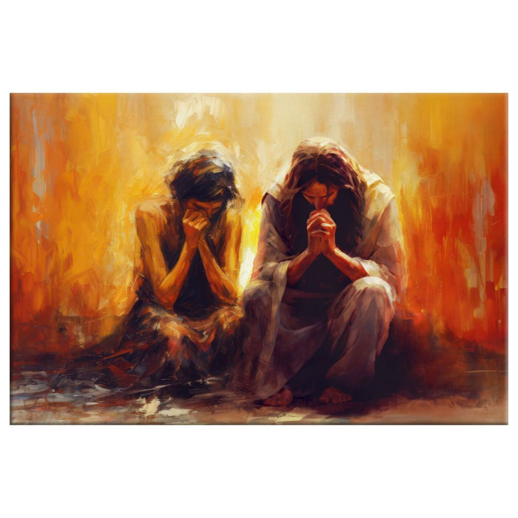 Women and Jesus Praying Wall Art Canvas Print