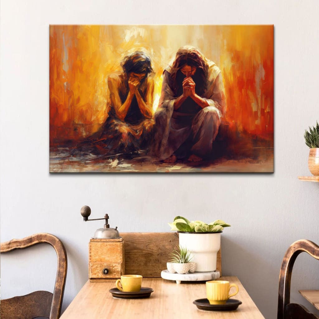 Women and Jesus Praying Wall Art Canvas Print