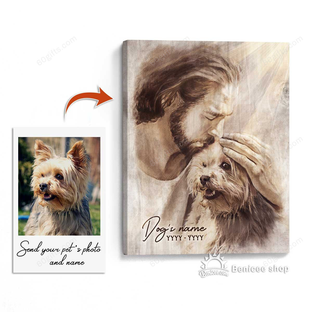 Personalized Photo And Name Housewarming Gifts Dog Memorial Decor Jesus God Pet Lovers Customized Canvas Print