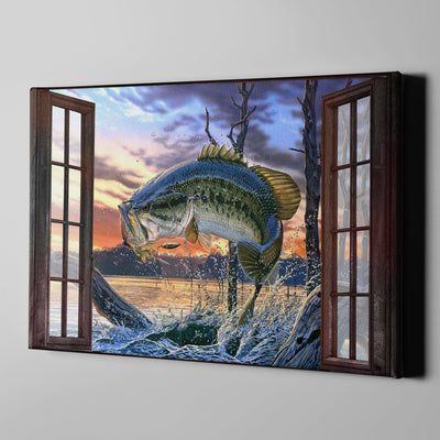 Fishing Bass Jumping Window Canvas Print Frames Canvas Print Frames Painting