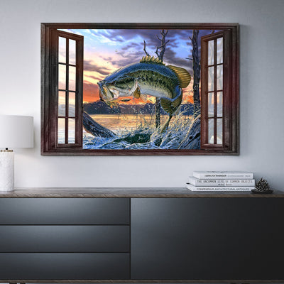 Fishing Bass Jumping Window Canvas Print Frames Canvas Print Frames Painting