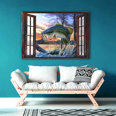 Fishing Bass Jumping Window Canvas Print Frames Canvas Print Frames Painting